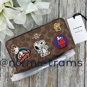 Coach X Peanuts Long Zip Around Wallet In Signature Canvas With Patches Purse